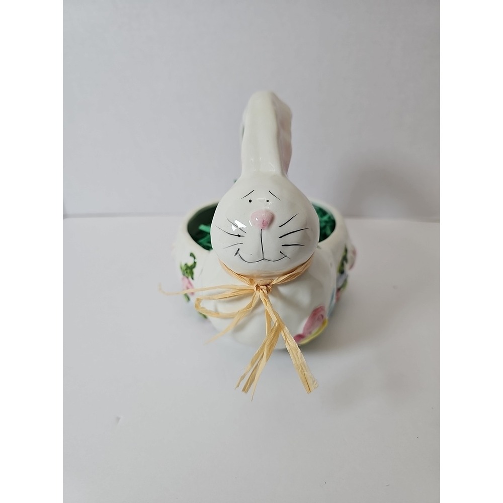 WCL Ceramic Rabbit Easter Bunny Planter / Candy Dish Hand Painted